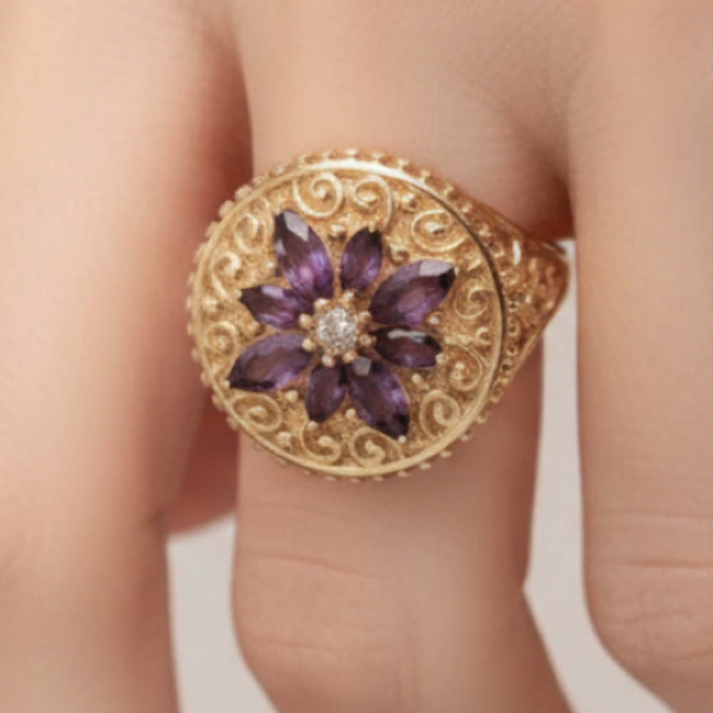 Sterling silver ring amethyst stone faux NWT